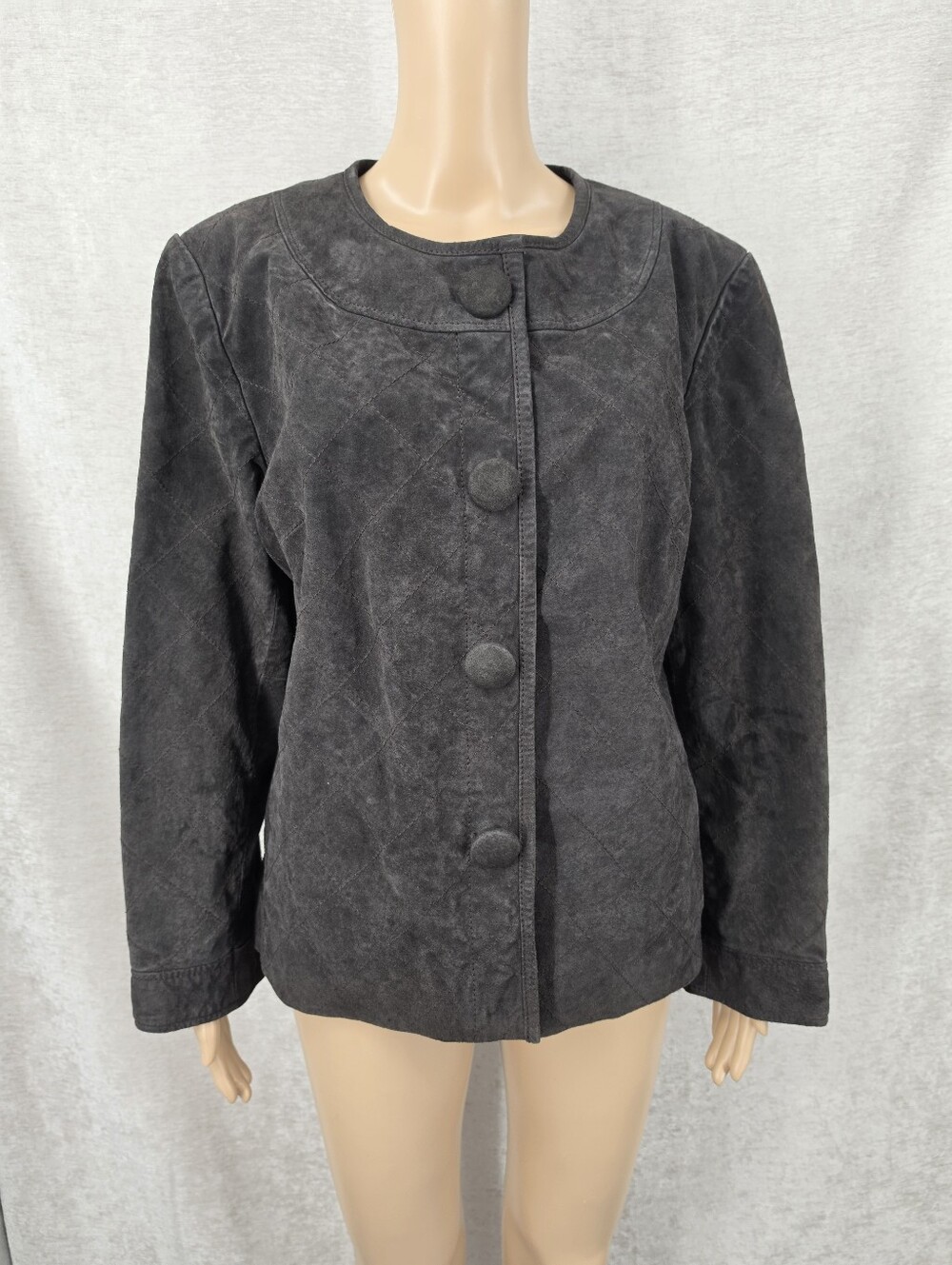 Chico's Suede Leather Dark Brown Quilted Jacket Women's Button-Front Coat Y2K